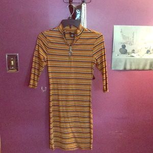 Striped bodycon dress with a front zipper/collar